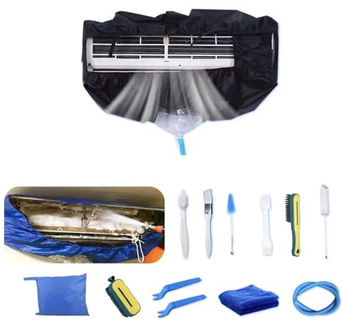 Kikepilm Kit de nettoyage en profondeur pour le nettoyage de climatiseur, sac de nettoyage de climatiseur avec tuyau d'eau (13 pièces, petit, noir)