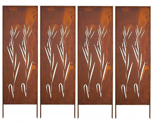 Kapaga - Sichtschutz Metall 4x - 160 cm x 50 cm - Edelrost - Rostoptik Sichtschutz für Garten - Sichtschutzelement - Sichtschutzwand - Gartendekoration Zaun - Rost (Strauch) (Strauch)
