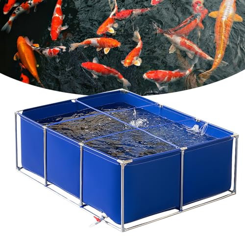 Wujgbnhg Piscine Réservoir de Stockage d'eau, réservoir de rétention temporaire pour Poissons d'eau salée, Piscine autoportée, Fish Pond, étang à Poissons en Toile avec Support (2 * 1.5 * 0.8m-Bleu)