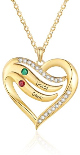 lorajewel 925 Sterling Silber Kette mit Namen Personalisierte Halskette für Damen Kette mit Anhänger Geburtssteinen Gravur Geschenke zum Muttertag Weihnachten Valentinstag (Gold-2 Name)