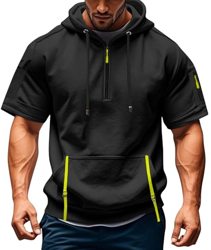 Hoodies for Men Short Sleeve Shirts Gym Hoodie Men Quarter Zip T-Shirts Boxing Gym Clothes Athletic Workout Running Muscle Fit Summer Shirt