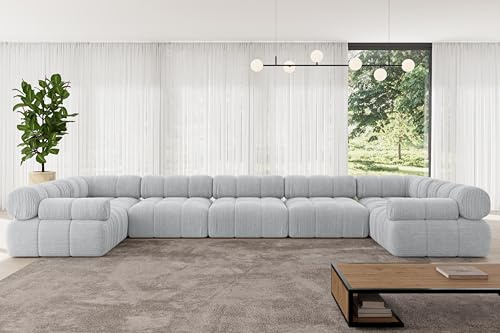 ALTDECOR Modulares Sofa Ecksofa in U-Form Corner modular Sofa Eckcouch Couch Wohnlandschaft Cauchsofa Polstersofa Birno-U3-475x190x70 cm Grau