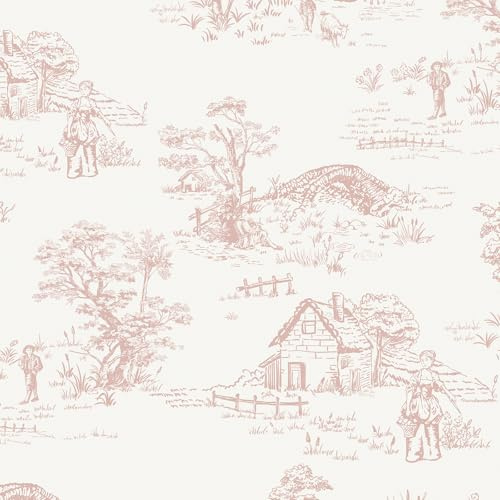 LiKiLiKi Peel and Stick Wallpaper Vintage White and Pink Vinyl Wrap 44x300 cm Floral Sticky Back Plastic Roll for Bedroom Living Room Kitchen Cabinet Self Adhesive Waterproof Renter Friendly