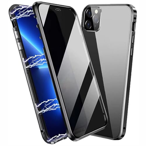 PingGoo Magnetic Titanium Privacy Case for iPhone 8 Plus, Anti Peep Magnetic Adsorption Double Sided Tempered Glass Full Body Case, Privacy Screen Protector Metal Frame Clear Phone Case