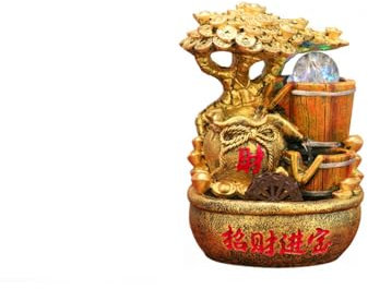 Fuente de Interior Fuente de Cascada con rocalla de Interior, Rueda giratoria Feng Shui y Sistema de Ciclo Natural del Agua Fuente de Mesa