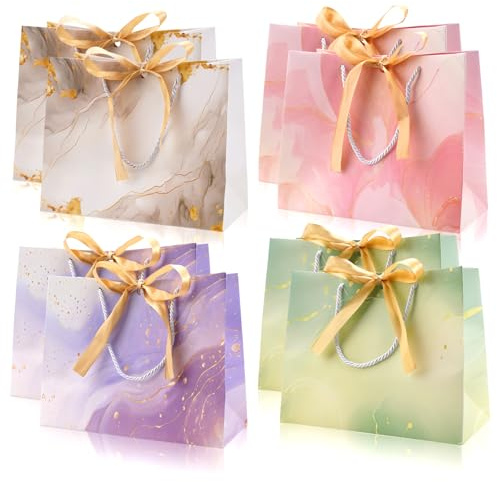 HIKPACKER 8 Stück Geschenktüten mit Schleife und Henkel (25 * 20 * 12cm) | Geschenksackerl Geschenktaschen aus Papier,für Feste, Veranstaltungen, Abschlusszeremonie, Hochzeiten