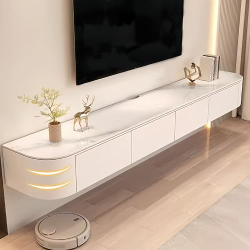 Ecoxsnz Wall Mounted TV Stand, 160 cm Floating TV Unit With Door, Entertainment Tv Media Console With Storage Drawers Large Storage tv Bench (White Texture, 160cm)
