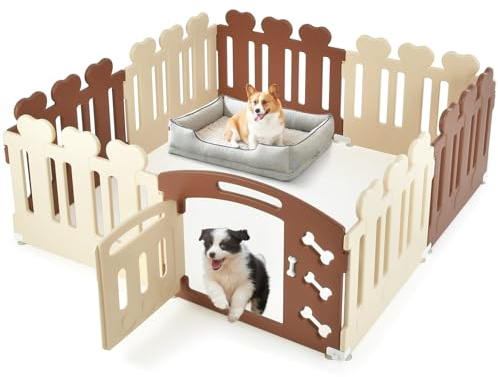 SOARS Welpenlaufstall 61cm Hoch, Katzengehege mit 7 Panelen & abschließbarer Tür, Hundelaufstall Hundebox für Hunde, Katzen & Kleintiere für drinnen und draußen, 155 x 155 cm