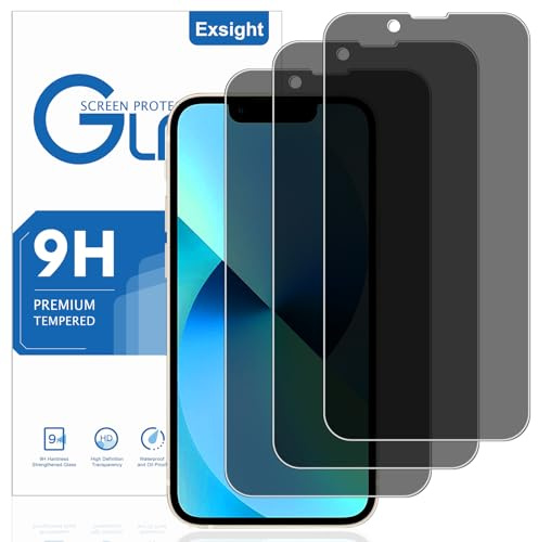 Exsight 3 Stück Sichtschutz für iPhone 13 Mini 5,4 Zoll, Anti-Spähen Gehärtetes Glas Schutzfolie, Fingerabdruck ID Kompatibel, Frei von Kratzern, 9H Härte, Anti-Öl, Anti-Bläschen, Kompatibel mit Hülle