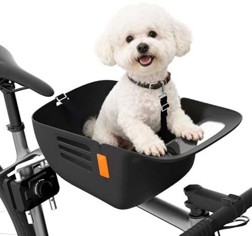 DAISTERN Dog Bike Basket for 26 lbs, Pet Bike Carrier with Integrated Sturdy Seat, Waterproof Scratch-Resistant Nylon Cushion, Adjustable Straps & Rustproof Metal Frame for Small/Medium Dogs, Black
