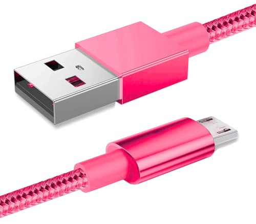 World biz Micro USB Cable, 1M Micro USB Android 3.1A Fast Charger Cable Nylon Braided USB Micro Cord Compatible for Samsung S7/S6,Kindle Fire,Tablets,PS 4 Controller, Android Devices (Pink, 1M)