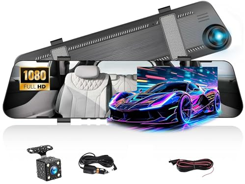 CAMECHO 4.5 LCD Mirror Dash Cam Front and Rear, 1080P FHD Dual Car DVR with Rear View Camera, 150° Wide Angle, Night Vision, Parking Lines, Loop Recording