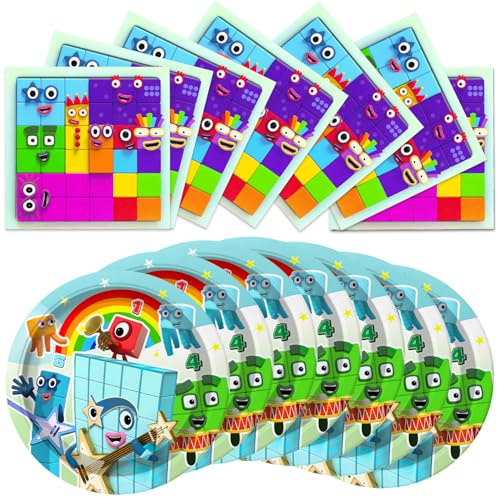 40Pcs Number Blocks Party Supplies 20 plates, 20 napkins for Number Blocks Birthday party Decoration