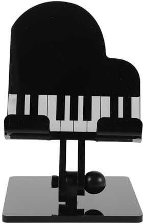 Cabilock Support de Téléphone Pliable Noir en Acier Réglable Hauteur, Motif Piano, Stable Antidérapant pour Bureau et Voyages, Support pour Smartphone et Tablette en Mode Paysage