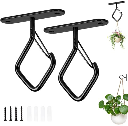 2 Ganci da Soffitto per Piante Sospese, 7.5 cm Ganci in Metallo con Fermo di Sicurezza, Supporto da Parete Robusto per Vasi, Cesti di Fiori, Lanterne, Luci, Mangiatoie per Uccelli, Decorazioni Casa