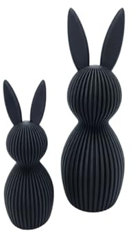 afHandmade 3D Gedruckte Osterhasen Dekoration Set, 2 Stück, 11 cm und 16 cm, Osterdeko Figuren (Schwarz)