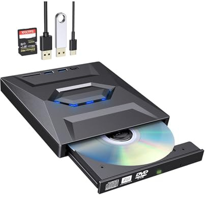 Generisch Ultraschlankes externes Blu-ray-DVD-Laufwerk, USB 3.0 und Typ C, optischer 7-in-1-Brenner mit SD-Kartenleser, tragbarer CD/DVD-Player for Laptop, Desktop, PC, Mac, Linux