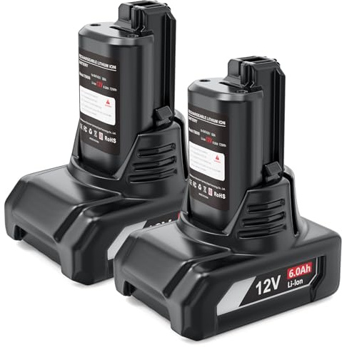 6,0Ah Batterie de Rechange pour Bosch 12V: Compatible BAT420 BAT411 | 2-pièce Li-ION Batterie pour Bosch Professional 12V System Starter-Set Batteries - GBA 12V