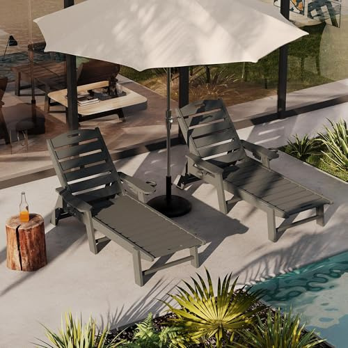 Koioplie Extra Große Sonnenliege für Outdoor, Klappbare Gartenliege aus HDPE, 5-Fach Verstellbar, Chaise Lounge Liegestuhl für Pool, Terrasse, Strand und Camping, Grau