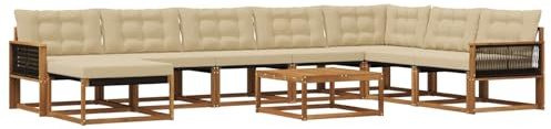 vidaXL Outdoor-Sofagarnitur 9 pcs Natur und Beige Massivholz Akazie, Moderne Gartenmöbel, langlebiges Sofaset, entspannende Lounge, Sitzgelegenheit für Terrasse