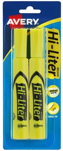 Avery Hi-Liter Textmarker im Schreibtisch-Stil, Smear Safe Ink, Keilspitze, 2 gelbe Textmarker (24081)