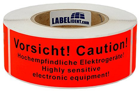 Warnetiketten 150 x 50 mm - Paket Aufkleber Vorsicht! Caution! Hochempfindliche Elektrogeräte! - 500 Versandaufkleber auf 1 Rolle(n), Papier selbstklebend