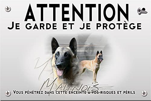 Pets-easy Panneau Attention au chien malinois noir