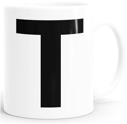 MoonWorks Kaffee-Tasse Buchstaben Buchstabe Arial Bold glänzend Kaffeetasse Teetasse Keramiktasse T weiß Unisize