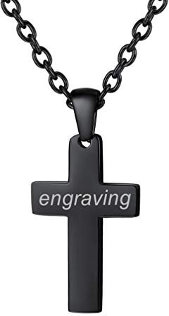 PROSTEEL Personalisierte Halskette Edelstahl Christlich Kreuz mit Kette Minimalist Name Gravur Modeschmuck für Männer Frauen Jungen Mädchen, Schwarz-S