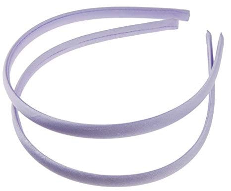 Pair of 2 Slim Thin 1cm Satin Covered Teens Girls Bridesmaid Basic Party Satin Plain DIY Alice Headband Hairband Head Hair Band Kids School Uniform (Lilac, One Size)