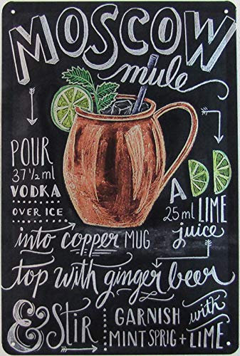 Blechschild 20x30cm gewölbt Moscow Mule Wodka Eis Limone Deko Geschenk Schild Cocktail Bar Rezept