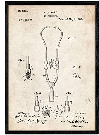 Nacnic Poster Patent Stethoskop 2. Folie mit altem Design-Patent in der Größe A3 und Vintage-Hintergrund