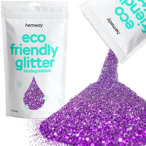 Hemway Eco Friendly Biodegradable Glitter - Purple | 100g Chunky Plant-Based Metallic Flakes for Arts & Resin Crafts | Bio Supplies for Festival, Hair, Face, Body & Nail Art Decoration