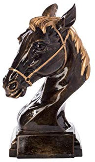 Henecka Reitsport-Pokal, Resinfigur Pferdekopf, altgold und Gold, mit Wunschgravur, Größe 27,5 cm