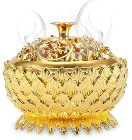 Vintage-Lotus-Räucherstäbchenhalter, Zinklegierung, Mini-Räucherkegelhalter, Schale, Metall, Salbeihalter, Brenner, Räucherstäbchenhalter für Zuhause, Büro, Feng Shui-Dekoration, 7 x 5 cm (Gold)