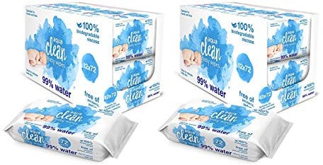 24 Pack Aqua Clean Baby Wipes (72 Wipes per Pack) 99% Purified Water, 100% Biodegradable, 100% Plastic Free Wet Wipes