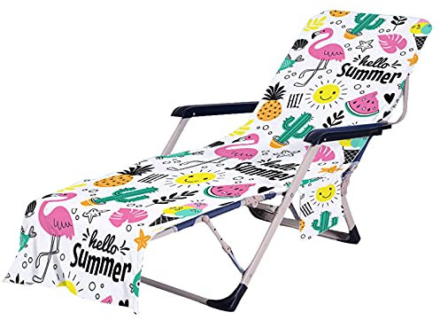 3D Rosa Flamingo Blumen Pflanze Blatt Strandtücher Sonnenliege Handtuch mit Seiten Taschen Strandtuch Liegestuhl Bezug Polyester für Pool,Garten, Strand, Hotel (Farbe 4,75 × 210 cm)
