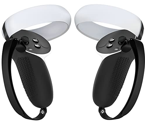 Controller-Griffe für Oculus Quest 2, Silikon-Unibody-Design mit verstellbarem Knöchelriemen, kompatibel mit Quest 2 Zubehör (schwarz)