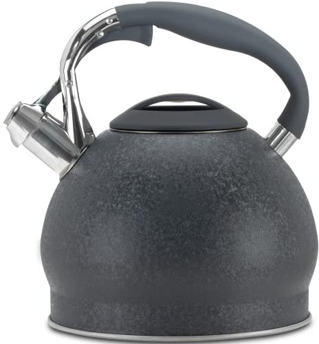 PriorityChef Tea Kettle For Stovetop, Soft Touch RapidCool Handle, Won't Rust Food Safe Stainless Steel Teapot Body, Whistling Tea Pot Compatible with All Stove Tops, Grey