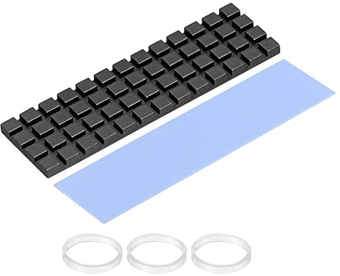 sourcing map Disipador de calor de cobre recubierto de grafeno 70x20x3mm con almohadilla térmica y anillo de goma para computadora M.2 SSD, portátil, enfriador de PCB 1 juego