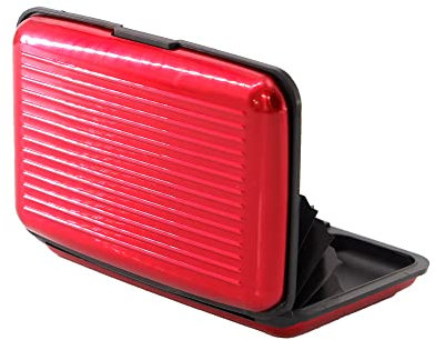 D.A.Y. Republic RFID Blocking Credit Card Holder, Card Protector, Aluminium, Business Card Case for Women or Men, Metal ID Organiser Wallet with 6 Slots, Compact and Convenient, Travel Wallet (Red)