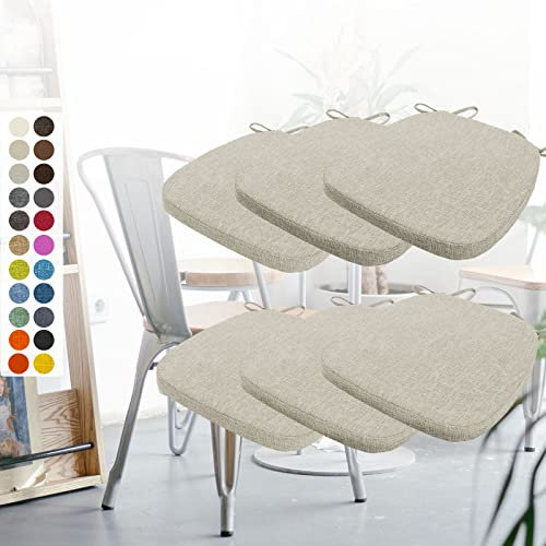 6er Set Stuhlkissen 40x38x3cm mit Bändern,Waschbare Sitzkissen Rutschfest,Stuhlauflage Stuhlpolster Sitzkissen,Abnembar Bezug Mit Reißverschluss,Ideal für Zuhause Büro Küche Esszimmer,Beige grau