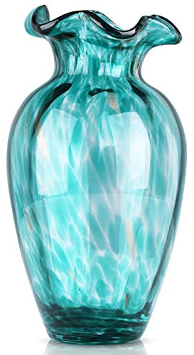 Vase en verre soufflé - Vert, transparent, unique, moderne - Large ouverture pour salon, mariage, table à manger, bureau