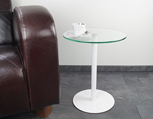 freeroom24 Designer Beistelltisch Glas Weiß Matt 50x50x60cm - Wohnzimmertisch - Stabiler Couchtisch - praktischer Coffee Table rund - Kleiner Kaffeetisch - Glastisch - Sofatisch - Made in Germany