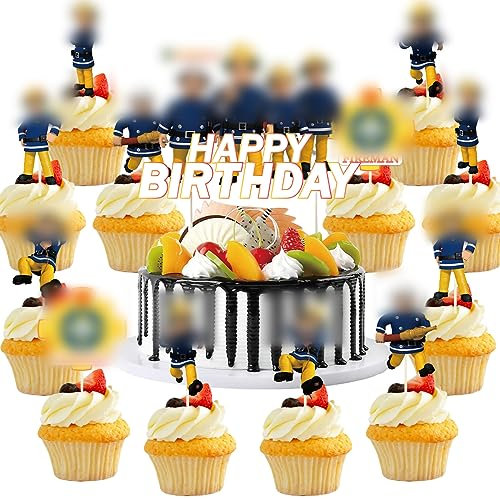 Feuerwehrmann Tortendeko -Tomicy 25pcs Feuerwehrmann Cupcake Toppers Feuerwehr Cake Toppers Picks Babyparty Geburtstagsfeier Dekoration Zubehör