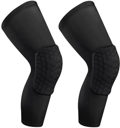 Laiiqi Compression Knee Pads Leg Sleeve, Hex Knee Pads für Basketball Honeycomb Anti Collision Knee Pads Long Kneepads Non-Slip Football Knee Pads for Youth Adult (A Pair Black/XL)