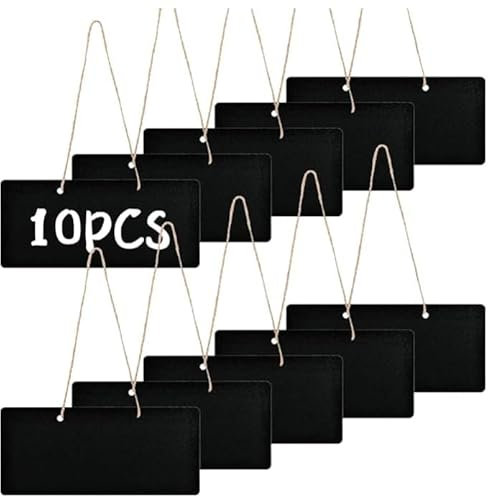 10 pcs Small Hanging Chalk Board Sign, Mini Hanging Chalkboard Sign Double Sided Blackboards, Wooden Rectangle Hanging Message Board for Home Office Party Restaurants Cafes Wall