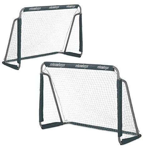 Relaxdays Porte da Calcio per il Giardino, Set da 2, per Adulti e Bambini, in Metallo, con Rete, 110x150x75 cm, Grigio