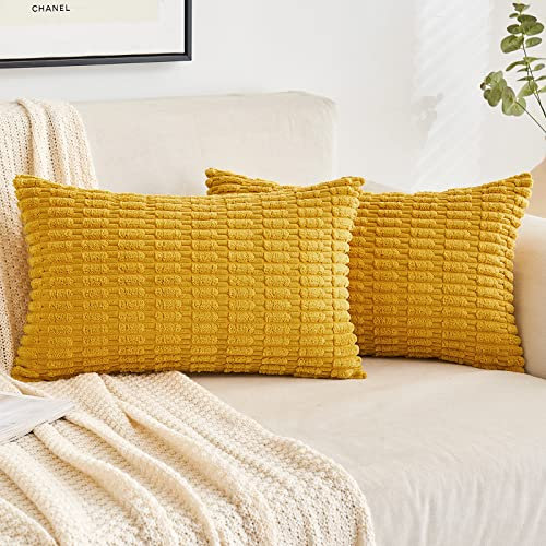 EMEMA Kordsamt Kissenbezüge Herbst Dekorative Sofakissen Moderne Kissenhüllen 40x60 cm Dekokissen Weicher Zierkissenbezug für Wohnzimmer Sofa Schlafzimmer 2er Set Gelb