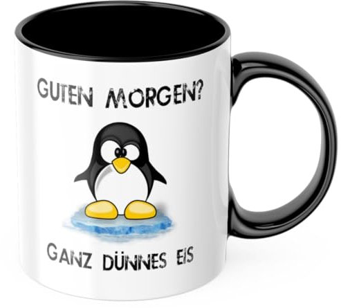 Guten morgen ganz dünnes Eis Tasse - Diese Pinguintasse ist das perfekte Geschenk für Papa, Mama oder das Kind - Lustige Geschenkidee zu Weihnachten oder Geburtstag
